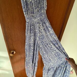 Jessica Simpson Blue and White Paisley Jumpsuit